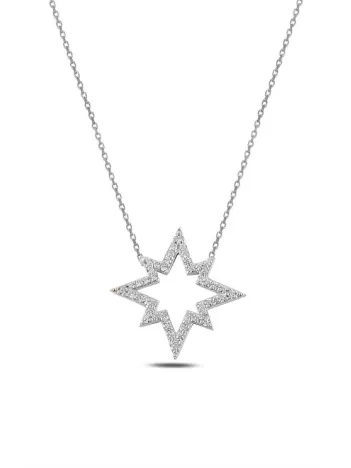 Zirkon Taşlı Kutup Yıldızı Kadın Gümüş Kolye GKLKTPYLDZ2-GMS