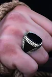 Siyah Oniks Taşlı Örme İşlemeli Özel Seri Erkek Gümüş Yüzük