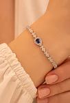 Kadın Gümüş Bileklik - Safir Taşlı Damla Model Zirkon Süslemeli Kadın Bileklik