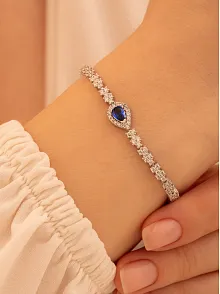 Kadın Gümüş Bileklik - Safir Taşlı Damla Model Zirkon Süslemeli Kadın Bileklik
