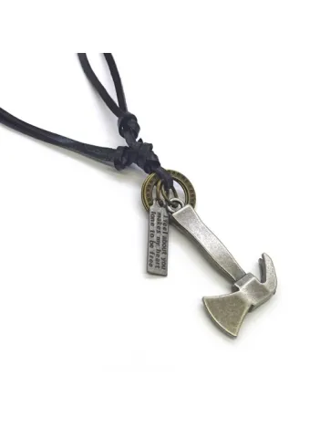 Balta Motif Erkek Siyah Deri Kolye Büyük Boy DKL000BALTA