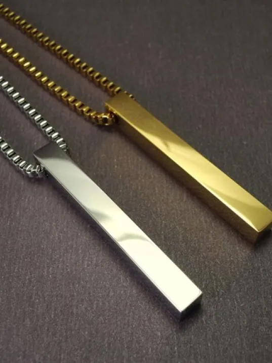 OttoMan Çelik Blok İsim Yazılan Çubuk Erkek Bayan Çelik Zincir Kolye