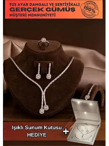 Kadın Gümüş Takı Seti - Merlin Baget Taşlı Model Kolye, Bileklik, Yüzük, Küpe Tam Set