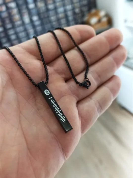 Spotify Şarkı Kodlu Çelik Siyah Bar Çubuk Kolye Blok Zincir CKLSPOTYKLY-SYH