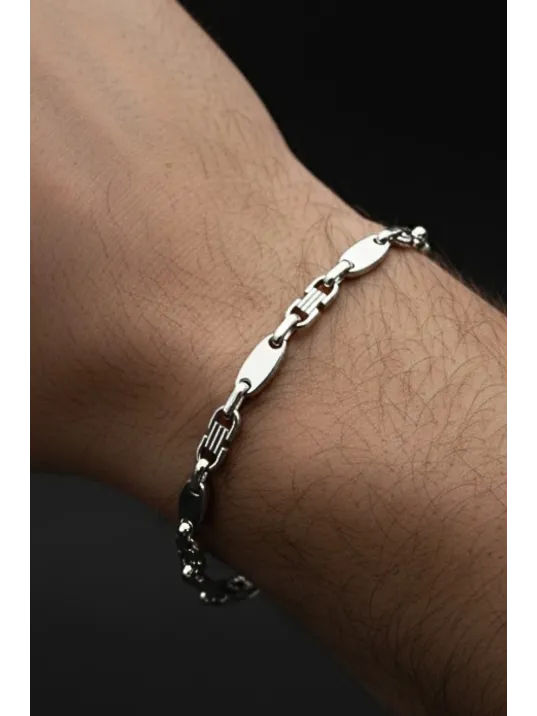 Erkek Çelik Zincir Bileklik – Kalın Plaka Vendetta Model Parlak Kararmaz Paslanmaz Çelik Bileklik