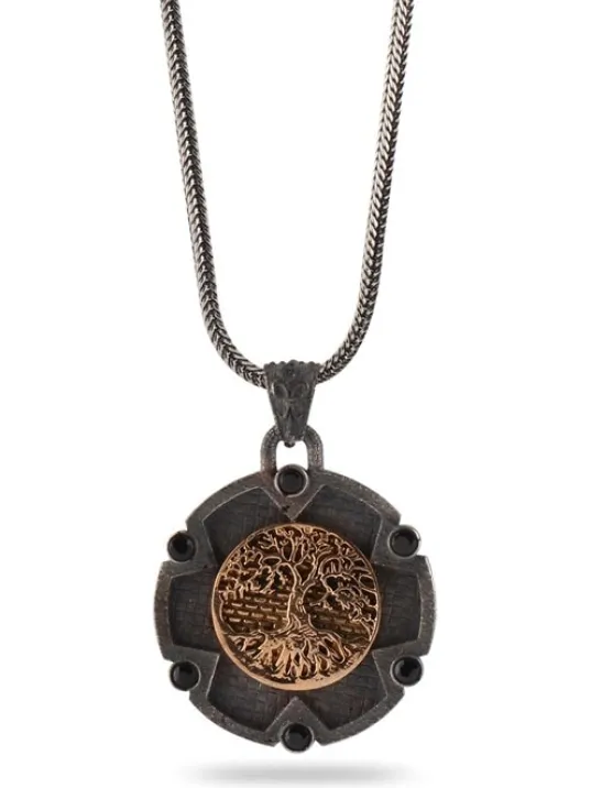 Hayat Ağacı Yuvarlak Model 925 Ayar Gümüş Erkek Kolye Zincir Gklhytagacı-alt
