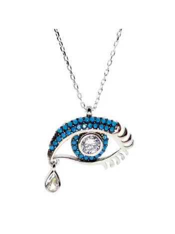 Firuze Taşlı Gözyaşı Bayan Gümüş Kolye
