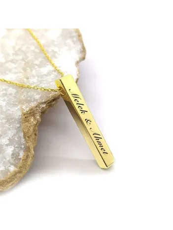 Kadın Gümüş Kolye - İsim Yazılabilir Altın Kaplama Blok Model Gümüş Kolye
