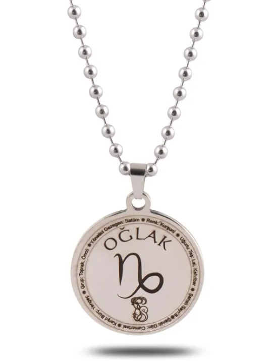 Oğlak Burcu Kolyesi Kadın Erkek Çelik Kolye Top Zincir CKLOGLAKBRC-GMS