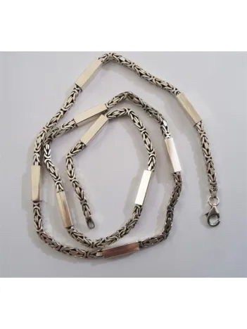 3,5mm Kral Gümüş Erkek Kolye Zincir Kare Parçalı Şarnelli Model