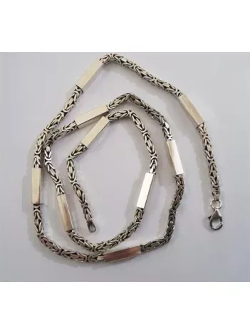 3,5mm Kral Gümüş Erkek Kolye Zincir Kare Parçalı Şarnelli Model