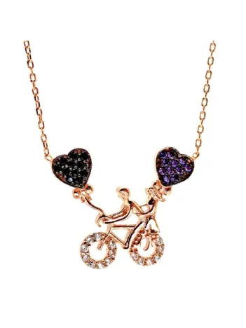 Bisikletli Aşıklar Rose Bayan Gümüş Kolye