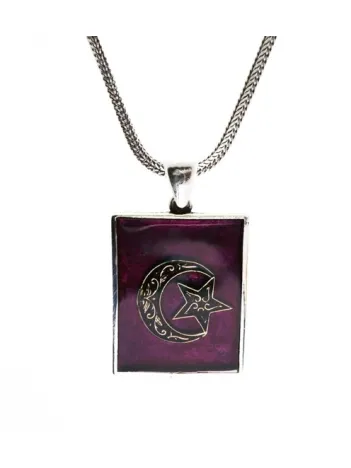 Bordo Mineli Ay Yıldız Erkek Gümüş Kolye Zincir Orta Boy