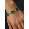 Kadın 925 Ayar Gümüş Yeşil Malahit Taşlı Yonca Model Zincir Bileklik