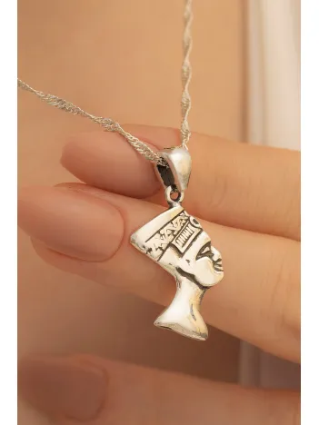 Kadın Gümüş Kolye - Antik Mısır Kleopatra Nefertiti Küçük Bayan Gümüş Kolye