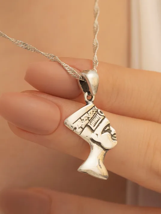 Kadın Gümüş Kolye - Antik Mısır Kleopatra Nefertiti Küçük Bayan Gümüş Kolye Kadın Gümüş Kolye - Antik Mısır Kleopatra Nefertiti Küçük Bayan Gümüş Kolye