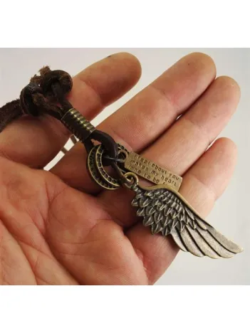 Kanat Erkek Deri Kolye Kartal Kanadı Modeli Hakiki Deri