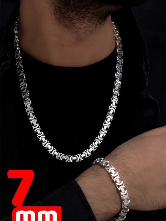 Erkek Gümüş Kolye Bileklik Set - Parlak Euro Kral Kolye Bileklik Gümüş Set Erkek Gümüş Kolye Bileklik Set - Parlak Euro Kral Kolye Bileklik Gümüş Set