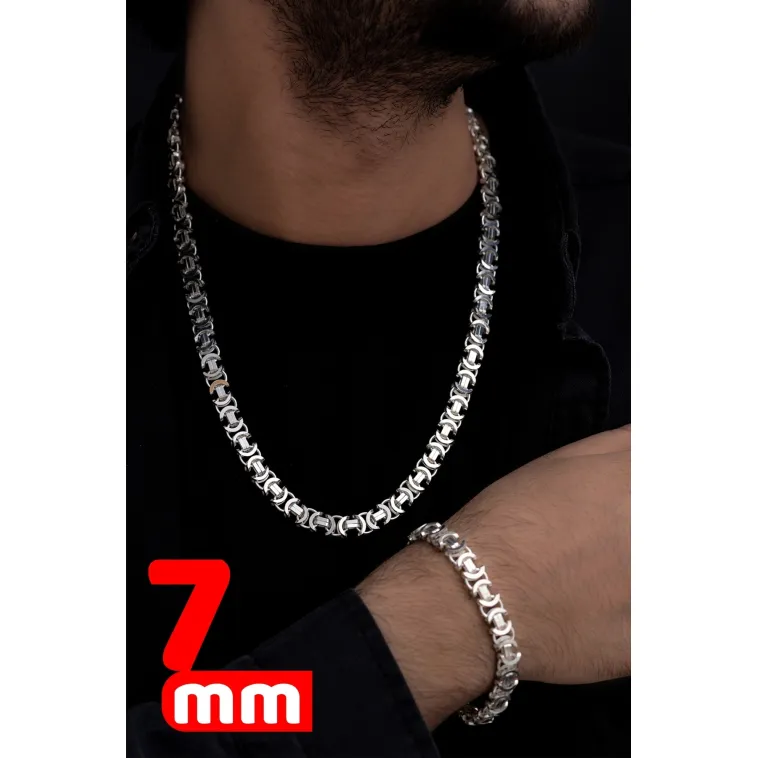 Erkek Gümüş Kolye Bileklik Set - Parlak Euro Kral Kolye Bileklik Gümüş Set Erkek Gümüş Kolye Bileklik Set - Parlak Euro Kral Kolye Bileklik Gümüş Set