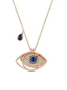 Safir Taşlı Rose Göz Model Gümüş Kadın Kolye GKLGOZMODL9-ROS