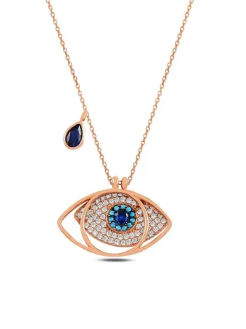 Safir Taşlı Rose Göz Model Gümüş Kadın Kolye GKLGOZMODL9-ROS