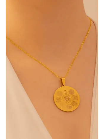 12 Dualı Altın Kaplama Çift Taraflı Koruyucu Zırh Kolyesi Celcelütiye , Nazar Duası , Rufai Gülü