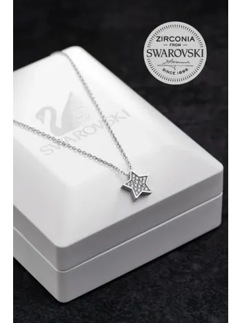 Kadın Gümüş Kolye - Swarovski Taşlı Zirconia Yıldız Motifli Kadın Kolye