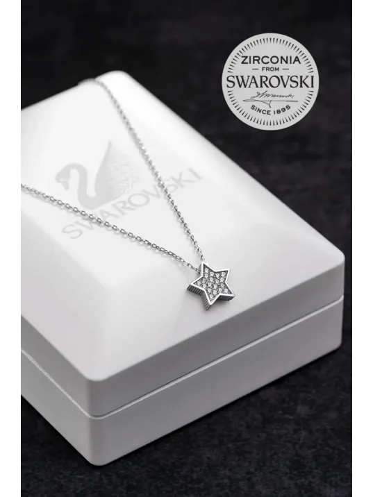 Kadın Gümüş Kolye - Swarovski Taşlı Zirconia Yıldız Motifli Kadın Kolye