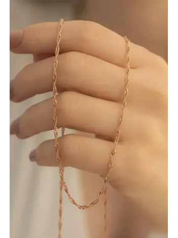 Kadın Gümüş Kolye - 925 Ayar 2mm Singapur Zincir Model Gümüş - Altın - Rose