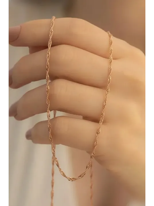 Kadın Gümüş Kolye - 925 Ayar 2mm Singapur Zincir Model Gümüş - Altın - Rose Kadın Gümüş Kolye - 925 Ayar 2mm Singapur Zincir Model Gümüş - Altın - Rose