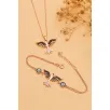 Kadın Gümüş Set - Rose Zümrüdü Anka Kuşu Kolye Bileklik Gümüş Set