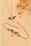 Kadın Gümüş Set - Rose Zümrüdü Anka Kuşu Kolye Bileklik Gümüş Set