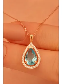 Kadın Damla Model Zirkon Taşlı 925 Ayar Gümüş Kolye Gkldamlatas-ros