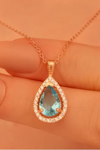 Kadın Damla Model Zirkon Taşlı 925 Ayar Gümüş Kolye Gkldamlatas-ros