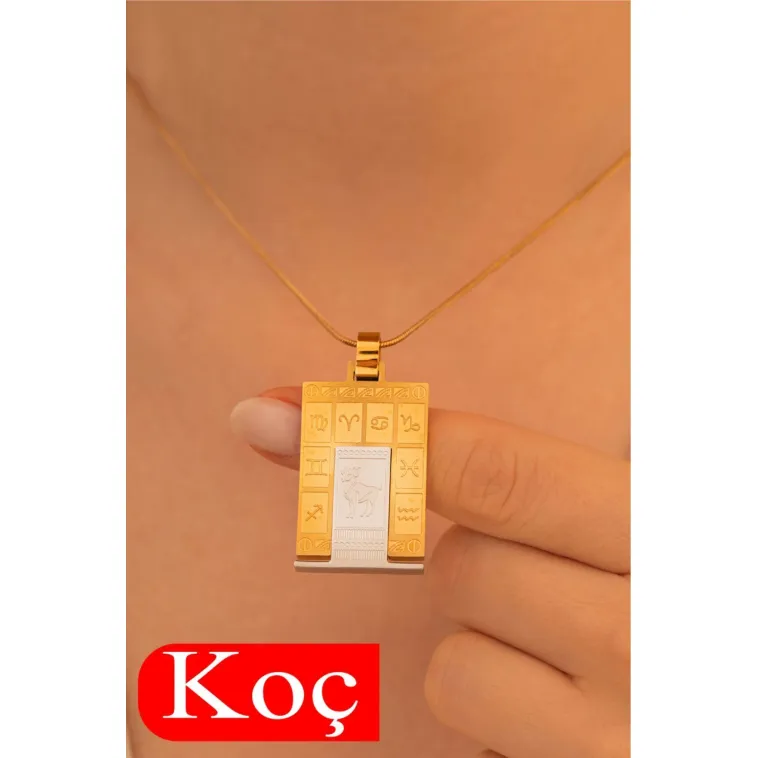Kadın Çelik Kolye - Çelik Dikdörtgen Model Burç İşlemeli Kadın Kolye Kadın Çelik Kolye - Çelik Dikdörtgen Model Burç İşlemeli Kadın Kolye