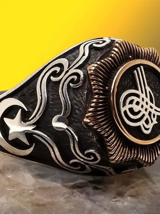 Tuğralı Ay Yıldız İşlemeli Gümüş Erkek Yüzük