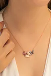 Kadın Gümüş Kolye -  Kelebekli Rose Bayan Gümüş Kolye Orta Boy