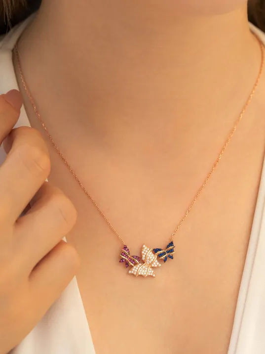 Kadın Gümüş Kolye - Kelebekli Rose Bayan Gümüş Kolye Orta Boy Kadın Gümüş Kolye - Kelebekli Rose Bayan Gümüş Kolye Orta Boy