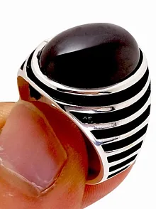 Oval Kesim Siyah Oniks Taşlı Erkek Gümüş Yüzük