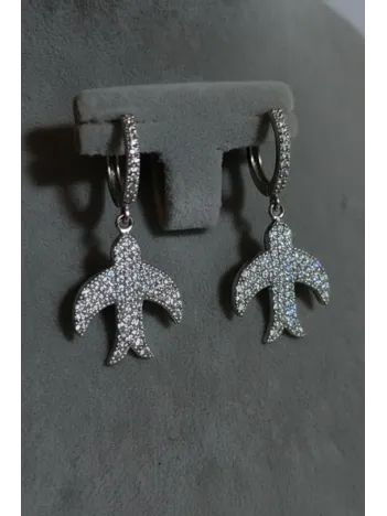 Kadın Gümüş Küpe - Martı Figürlü Zirkon Taş Kaplama Kadın Gümüş Küpe