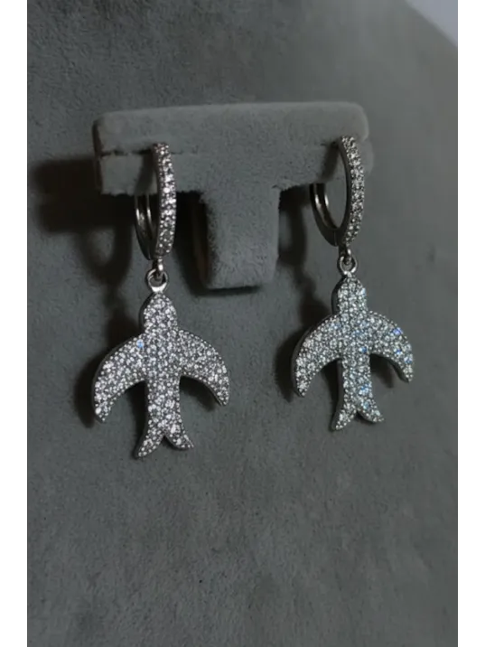 Kadın Gümüş Küpe - Martı Figürlü Zirkon Taş Kaplama Kadın Gümüş Küpe