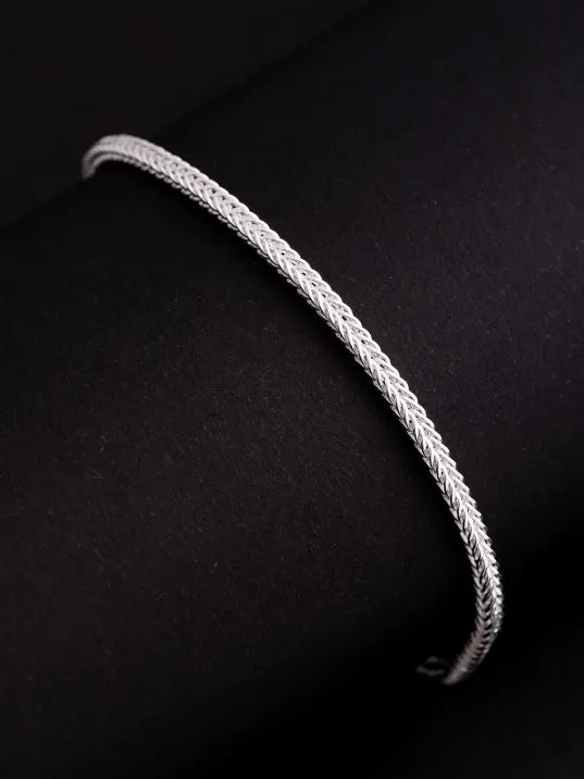 Erkek Gümüş Bileklik - 3mm Gümüş Beyaz Parlak Tilki Kuyruğu Model Erkek Bileklik