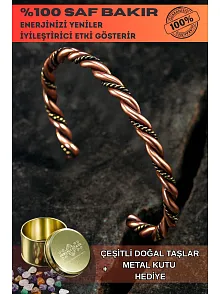 Saf Bakır Bileklik Burgulu Model Metal Kutu Doğal Taşlar Kadın Erkek Kelepçe