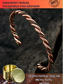 Saf Bakır Bileklik Burgulu Model Metal Kutu Doğal Taşlar Kadın Erkek Kelepçe