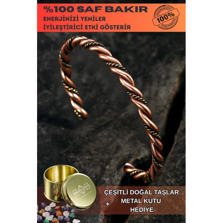 Saf Bakır Bileklik Burgulu Model Metal Kutu Doğal Taşlar Kadın Erkek Kelepçe Saf Bakır Bileklik Burgulu Model Metal Kutu Doğal Taşlar Kadın Erkek Kelepçe