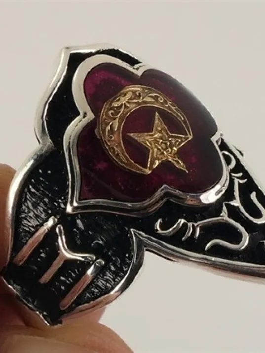 Gümüş Erkek Zihgir Başparmak Ay Yıldız Yüzük