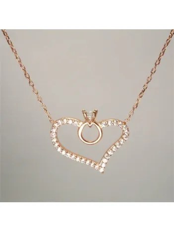 Rose Gümüş Bayan Tektaşlı Kalp KanadıKolye