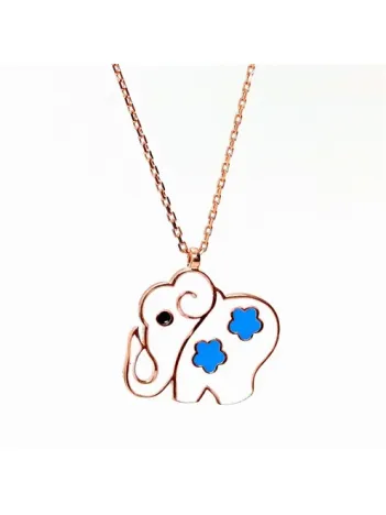 Fil Figürlü Rose Renk Bayan Gümüş Kolye