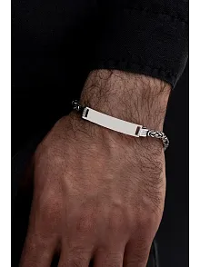 Erkek Gümüş Bileklik - İsim Yazılabilir 4.2 mm Kare Kral Gümüş Bileklik