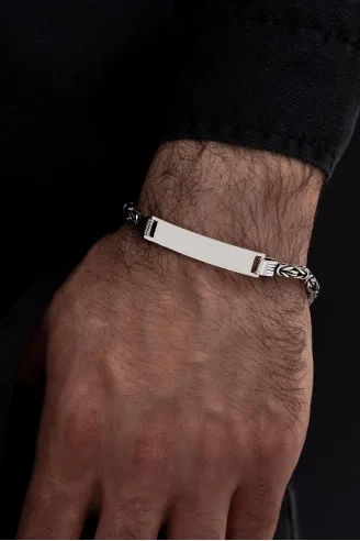 Erkek Gümüş Bileklik - İsim Yazılabilir 4.2 mm Kare Kral Gümüş Bileklik